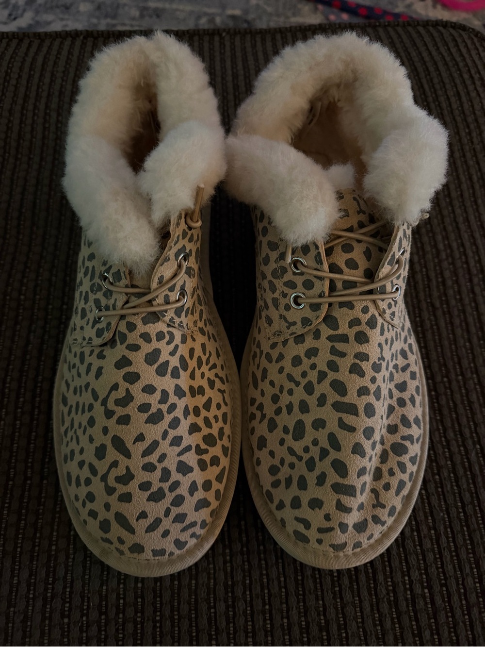 Leopard Print Faux Fur Ankle Booties - Tan